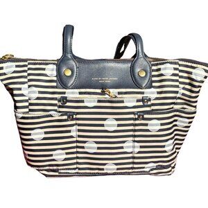 Marc by Marc Jacobs white and navy striped polka dot shoulder bag